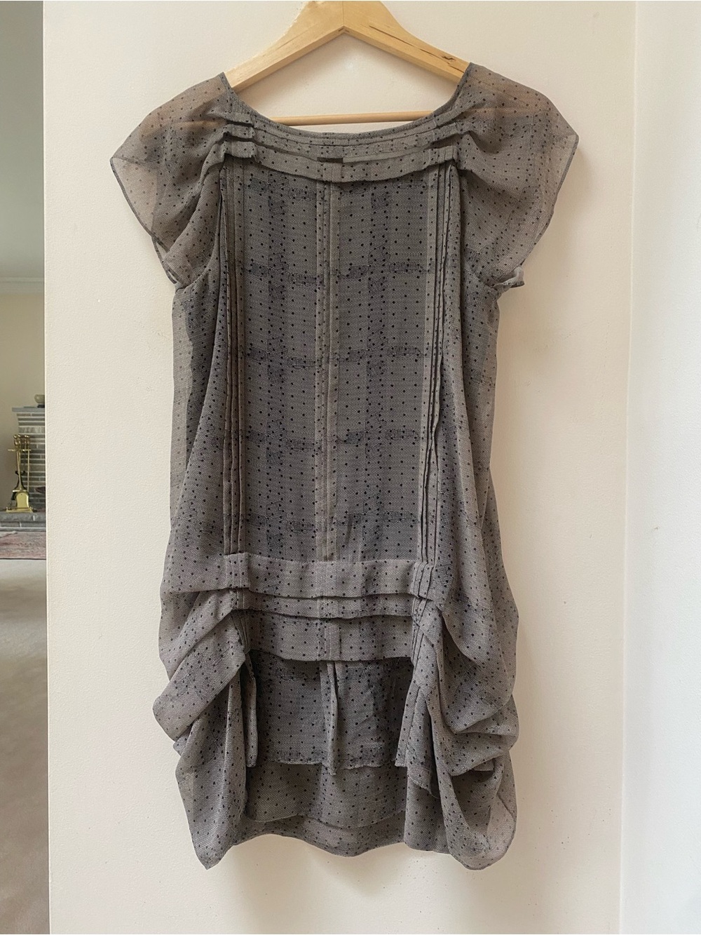 Diane Von Furstenberg Sheer Gray Dot Dress. Size 2.
